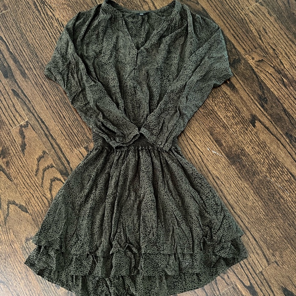 Rails Jasmine Olive Speckled Smock Waist Dress Xs - image 1
